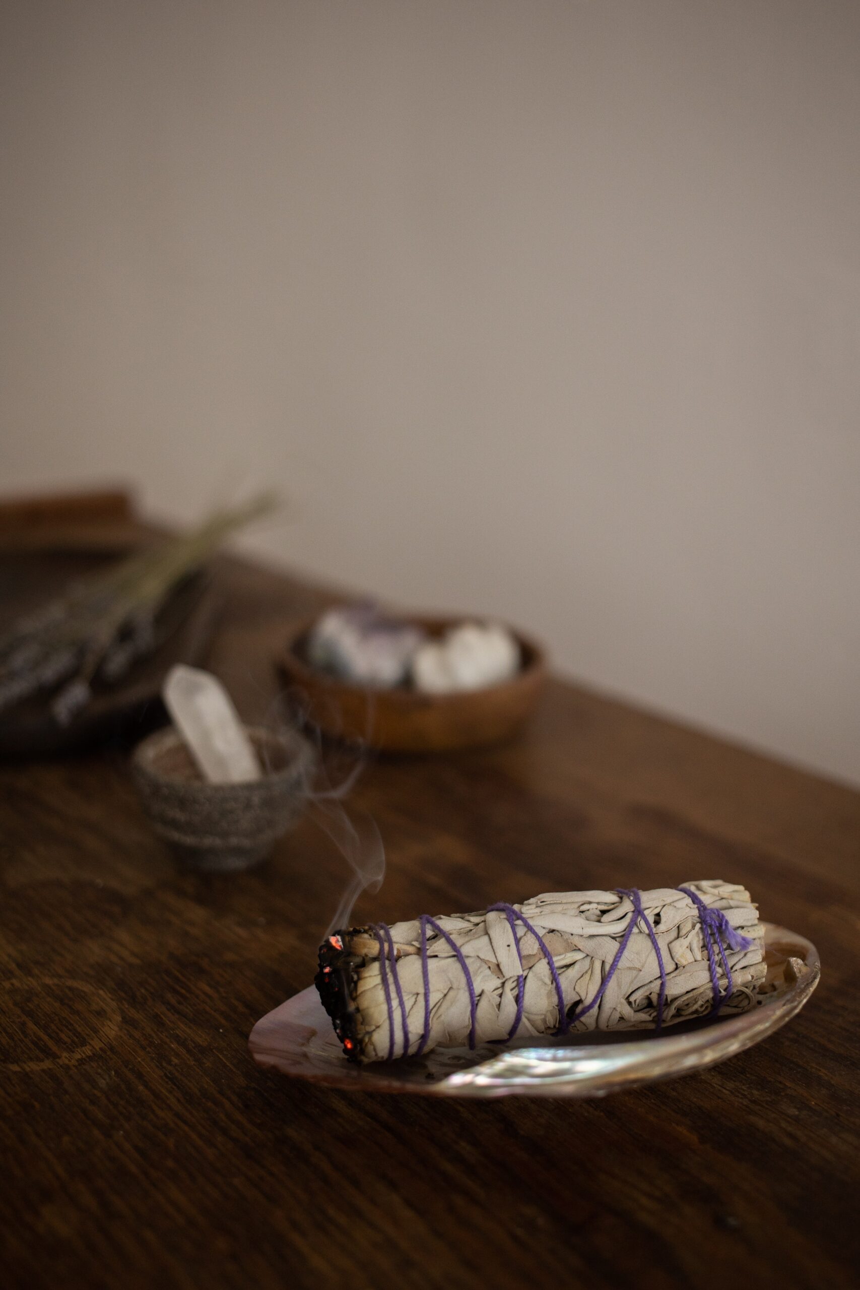 Crystal, sage, flowers